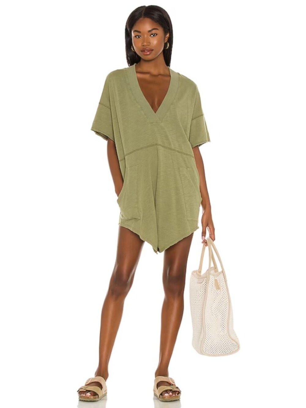 NWT Free People Intimately FP Why Not Romper Adventurer Green V-Neck Oversized S
